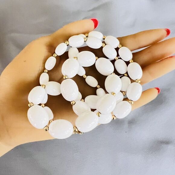 Vintage Monet Necklace White Gold Beaded Beads Strand ￼￼ 28” Gold Clasp 4507 - Picture 9 of 14